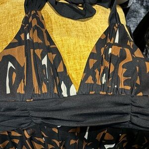 London Times Black and Brown Halter Dress, NWT - lined, elegant
